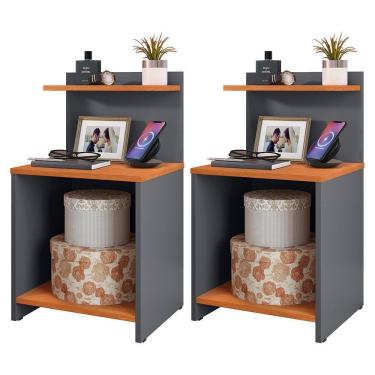 Imagem de Conjunto 2 Mesinhas Lateral Cama Nicho Decoração Mesa Cabeceira Prateleira Suspensa Organizadora Quarto-Cinza/Cinamomo- RPM Móveis