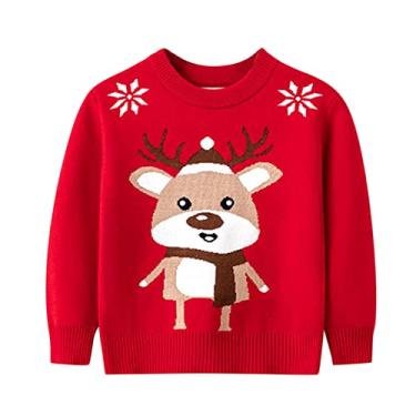 Imagem de Moletom infantil de Natal para meninos e meninas suéter de manga comprida com cervo unissex outono inverno roupas ao ar livre, Vermelho, 6-7 Anos