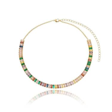 Imagem de Colar Chocker Riviera Zircônia Banhado Ouro 18k Colorida