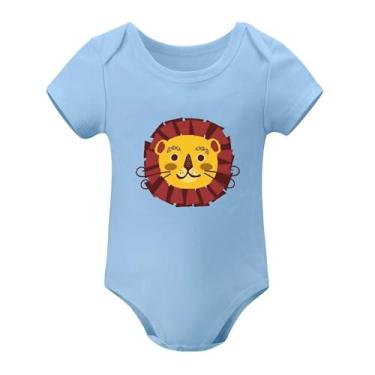 Imagem de SHUYINICE Macacão infantil engraçado para meninos e meninas macacão de primeira peça para recém-nascidos body de cabeça de leão para bebês, Azul-celeste, 6-9 Months