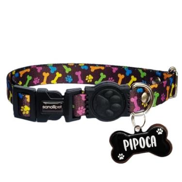 Imagem de Kit Coleira Com Nome Frente e Verso Gravada Plaquinha de Identificação Plaqueta Personalizada Pingente Para Cachorro Gato Ajustável Ossinhho Colorido (Ossinhos Coloridos, P: Ajustável de 17 a 27cm)