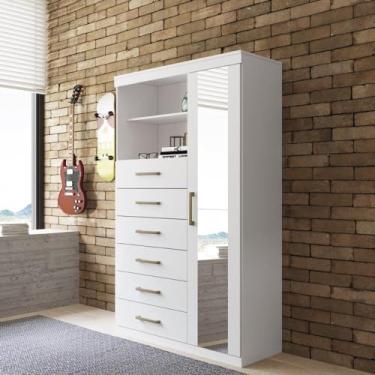 Imagem de Multi-cômoda 1 Porta 6 Gavetas Marabá com Espelho Branco