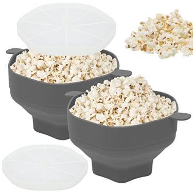 Imagem de 2 peças de pipoqueira de microondas de silicone, tigela de pipoca com tampa e alça, balde de pipoca dobrável resistente ao calor, máquina de pipoca dobrável reutilizável, lavável na lava-louças para