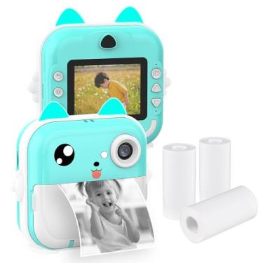 Imagem de CIADAZ Câmera infantil portátil com impressão térmica instantânea com tela de 2,4 polegadas, câmera digital, foto, selfie, vídeo HD, impressão térmica sem tinta com 3 rolos de papel branco para impres