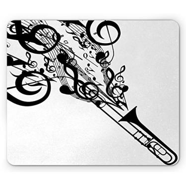 Imagem de Lunarable Mouse pad trombone, silhueta de trombone com inspiração cultural de entretenimento musical, mousepad retangular de borracha antiderrapante, tamanho padrão, preto e branco
