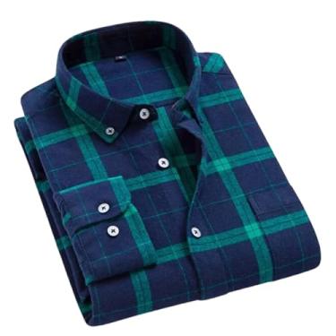 Imagem de Camisa xadrez masculina de flanela outono slim manga longa formal para negócios camisas quentes, T0c01032, PP