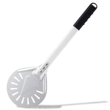 Imagem de Joylongde Casca de pizza de 17,78 cm redonda de alumínio anodizado perfurado com alça de metal, girador de pá para pizza ao ar livre, acessórios de forno de pizza