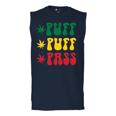 Imagem de Camiseta Puff Puff Pass Muscle 420 Weed Lover Pot Leaf Smoking Marijuana Legalize Cannabis Funny High Pothead masculina, Azul marinho, GG