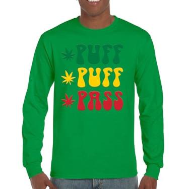 Imagem de Camiseta de manga comprida Puff Puff Pass 420 Weed Lover Pot Leaf Smoking Marijuana Legalize Cannabis Funny High Pothead, Verde, P