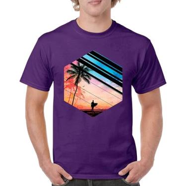 Imagem de Camiseta masculina Surfer Paradise Vintage Ocean Summer Surfing Wave Vacation Sea Beach Surfboard Peddle Boarding, Roxa, 4G