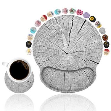 Imagem de LOWORO Mouse pad ergonômico suporte de pulso com conjunto de porta-copos grande almofada de descanso de pulso com base de poliuretano antiderrapante para laptop, computador, escritório, trabalho,