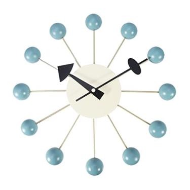 Imagem de Relógio de parede bola relógio de parede madeira silencioso operado por bateria sem tique-taque pop cor quartzo relógios decorativos (cor: azul, tamanho: 34 * 34 * 7 cm) (azul 34 * 34 * 7 cm)