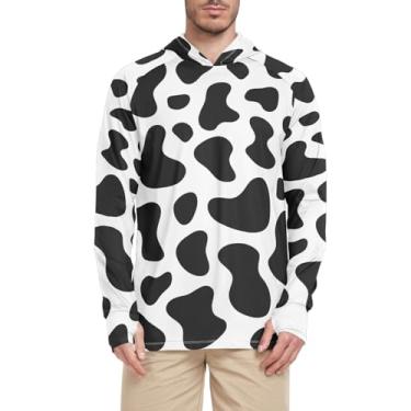 Imagem de Moletom masculino com estampa de vaca manga longa FPS 50 + camisetas masculinas com capuz Rashguard para homens à prova de sol, Preto e branco, XXG