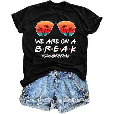 Imagem de LAZYCHILD Camiseta feminina Last Day Shirts We are on a Break Teacher Summer Break Graphic Tee End of School Year Tops, Preto, P