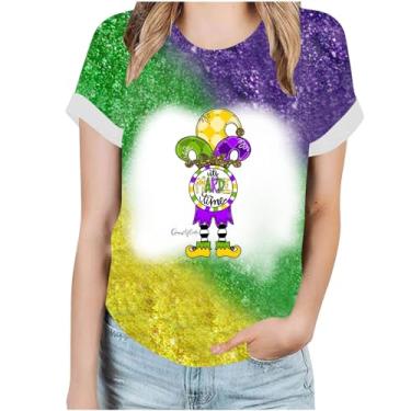Imagem de Camiseta feminina Mardi Gras de manga curta estampada camisetas de férias camisetas casuais folgadas blusas de carnaval, A03#multicor, 3G