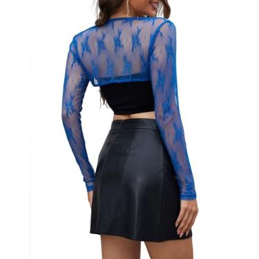 Imagem de KTILG Bolero feminino de renda cropped e top tubinho sem alças conjuntos de duas peças camisetas para sair verão 2024, K1_royal blue_one Lace Shrug, M