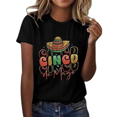 Imagem de Nagub Cinco de Mayo Camisetas femininas Margarita Squad Graphic Tees Plus Size manga curta roupas de verão 2024, Z - Cinco De Mayo Camisetas femininas - D-preta, G