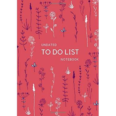 Imagem de Caderno de lista de tarefas sem data: Agenda de lista de verificação diária A5 com principais prioridades e horários de hora em hora | Design de padrão floral longo vermelho