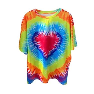 Imagem de SOLY HUX Camisetas femininas tie dye manga curta gola redonda camisetas casuais verão, Coração multicolorido, M