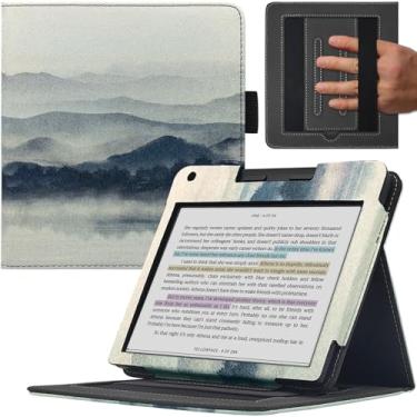 Imagem de GOVTVA Capa de suporte duplo para Kobo Libra de 17 cm, capa com hibernar/despertar automático/alça dupla de mão/fecho magnético para e-reader Kobo Libra (Misty Mountains)
