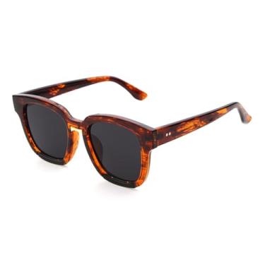 Imagem de JRLLFD Óculos de sol quadrados lente amarela mulheres homens óculos retrô de armação grande, marrom C5, tamanho único