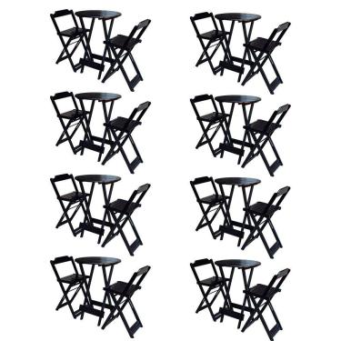 Imagem de Kit 8 Jogos de Mesa Bistrô de Madeira com 2 Cadeiras Dobravel Ideal para Bar e Restaurante Preto