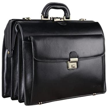 Imagem de Banuce Pasta de couro grande para homens com cadeado 15,6 polegadas advogado advogado pasta médica bolsa anexo capa rígida, Preto, One Size