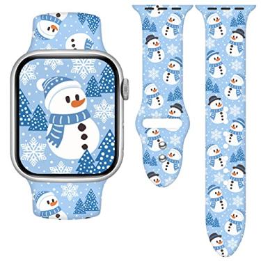 Imagem de Pulseira de relógio de boneco de neve de feliz Natal compatível com relógio Apple 38 mm, 40 mm, 41 mm, 42 mm, 44 mm, 45 mm, 49 mm para mulheres e homens, pulseira de silicone macio de feliz Natal para iWatch Series SE 8 7 6 5 4 3 2 1