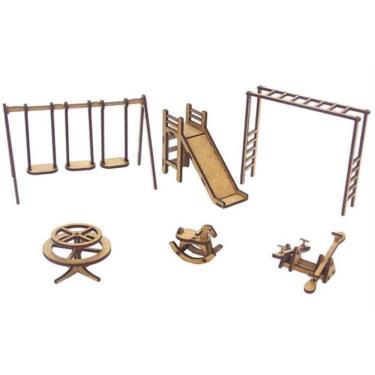 Imagem de Kit 6 Miniaturas Parquinho Balança Gangorra Escorregador Mdf
