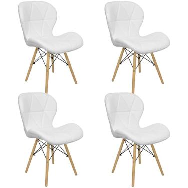 Imagem de Kit 4 Cadeiras Charles Eames Eiffel Slim Wood Estofada Branco - Lianto Decor