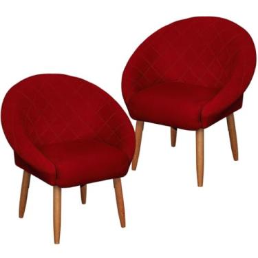 Imagem de Poltrona Cadeira para Recepção sala de estar Sala de Leitura resistente reforçada tecido veludo pés madeira MOBLAN decor (2, Vermelho)