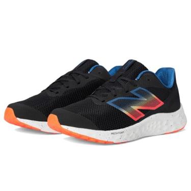 Imagem de New Balance Tênis de corrida unissex infantil Fresh Foam Arishi V4 com cadarço, Preto/Ágata Azul/Laranja Blaze, 3.5 Big Kid