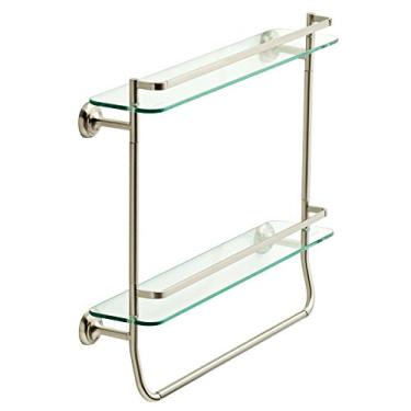 Imagem de Prateleira de vidro duplo Delta FSS07-BN 50,8 cm com barra de toalha em níquel escovado SpotShield