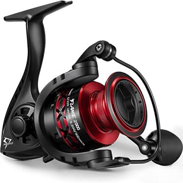 Imagem de Piscifun Carretos de pesca Flame Spinning Reels, Peso Leve Ultra Suave Potente Carretos de Pesca Preto e Vermelho Série 2000