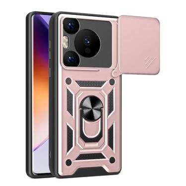 Imagem de HAO RIYLN Capa para Huawei Pura 70 Ultra/70 Pro +/70 Pro/70, capa de câmera deslizante com suporte de anel capa de proteção contra quedas de grau militar, rosa, 70