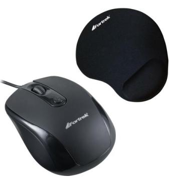 Imagem de Kit Mouse Com Fio USB Óptico 2400Dpi OM-103BK Fortrek + Mousepad Ergon
