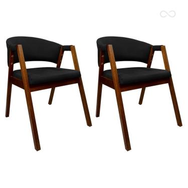 Imagem de Kit 2 Cadeiras de Jantar Estofada Ravena Madeira com Braço Castanho CCS