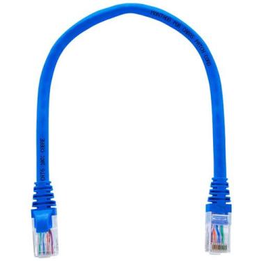 Imagem de Kit 10 Patch Cord CAt6 100% Cobre Azul 20 centímetros para Rack - Cabo