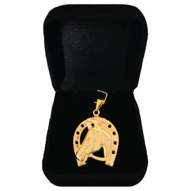 Imagem de Pingente Ferradura Cavalo Cowboy Peão Semijoia Folheada a Ouro 18k Mas