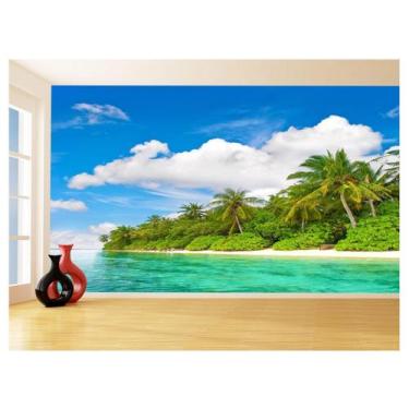 Imagem de Papel De Parede Coqueiros Praia Mar Azul Água 3,5M Npr281 - Você Decor