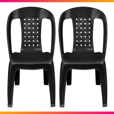 Imagem de Kit 2 Cadeiras Plásticas Empilhável Bistrô Preta Arqplast