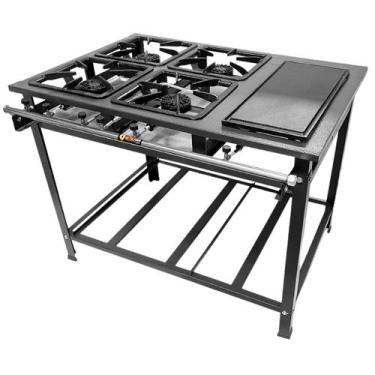 Imagem de Fogão Industrial 4 Bocas P7 com Chapa Bifeteira Alta Pressão Metalfour
