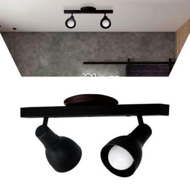 Imagem de Luminária Trilho Spot Duplo Com Canopla 2 Lâmpadas Direcionáveis E27 -