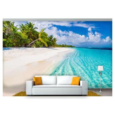 Imagem de Papel De Parede Praia Mar Coqueiros Céu 3D Npr218 - Você Decora
