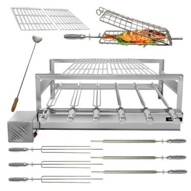 Imagem de Churrasqueira Giratória Grill Inox Gira Soft Grill 6 Espetos Completa 