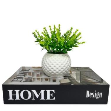 Imagem de Conjunto decoração livro home design + vaso branco cerâmico, Único, Ce