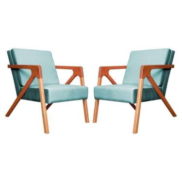 Imagem de Conjunto 2 Poltronas Monalisa Com Braços de Madeira Veludo Azul Turque
