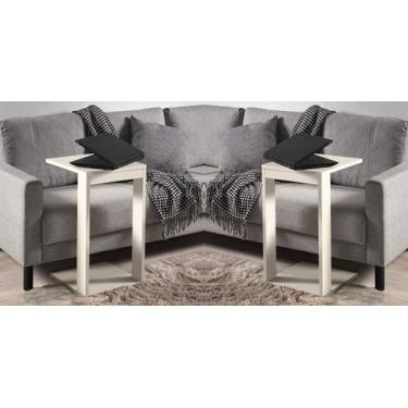 Imagem de Kit 2 Mesas Cabeceira De Canto Par Mdf Off White 65cm Altura - Colomi