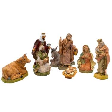 Imagem de VILLAGE GIFT IMPORTERS Conjunto de presépio completo de 10 cm | Jesus em uma manjedoura, Maria, José, | Três Reis Magos | Boi e Burro | Cena de Natal | Decoração de casa interna | Feito na Itália