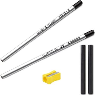 Imagem de Chester's Clay - Lápis preto sob o vidrado - Esmalte de cerâmica para bisque de cerâmica, utensílios verdes e peças secas - afia até uma ponta fina - completo com estojo à prova d'água e apontador